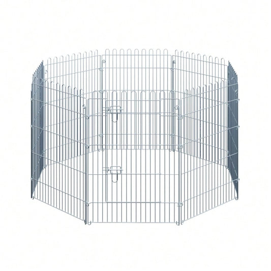 PawHut Welpengehege 8-tlg. Laufstall Freilaufgehege, 63 x 91 cm - Metall-Gitter für Welpen, Hunde & Kleintiere - Aufbau ohne Werkzeug, flexibel formbar