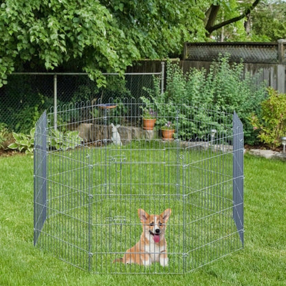 PawHut Welpengehege 8-tlg. Laufstall Freilaufgehege, 63 x 91 cm - Metall-Gitter für Welpen, Hunde & Kleintiere - Aufbau ohne Werkzeug, flexibel formbar