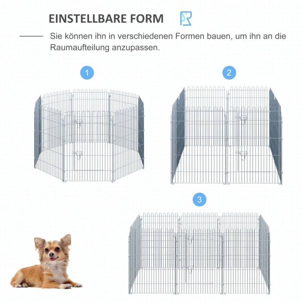 PawHut Welpengehege 8-tlg. Laufstall Freilaufgehege, 63 x 91 cm - Metall-Gitter für Welpen, Hunde & Kleintiere - Aufbau ohne Werkzeug, flexibel formbar