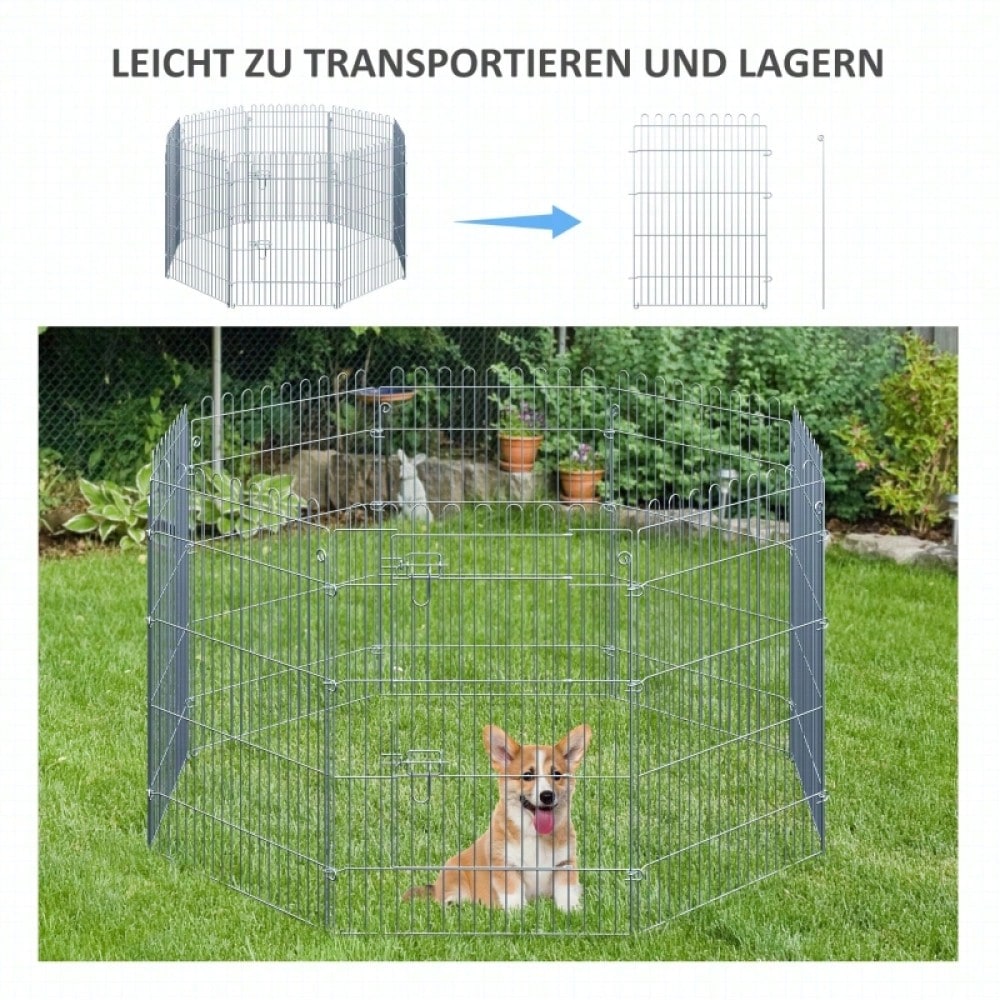 PawHut Welpengehege 8-tlg. Laufstall Freilaufgehege, 63 x 91 cm - Metall-Gitter für Welpen, Hunde & Kleintiere - Aufbau ohne Werkzeug, flexibel formbar