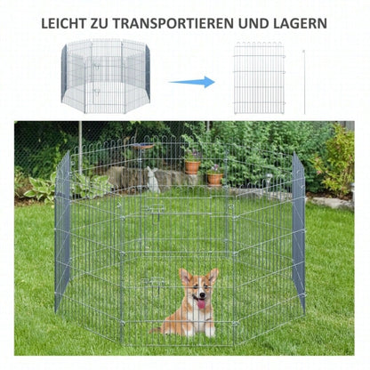 PawHut Welpengehege 8-tlg. Laufstall Freilaufgehege, 63 x 91 cm - Metall-Gitter für Welpen, Hunde & Kleintiere - Aufbau ohne Werkzeug, flexibel formbar