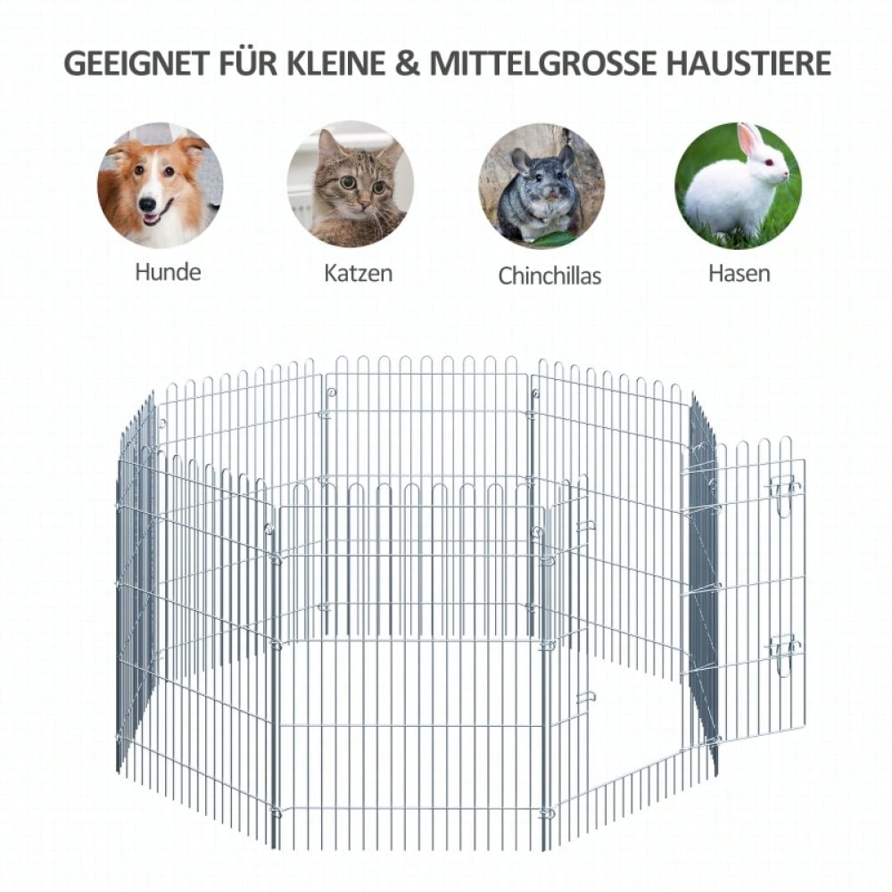 PawHut Welpengehege 8-tlg. Laufstall Freilaufgehege, 63 x 91 cm - Metall-Gitter für Welpen, Hunde & Kleintiere - Aufbau ohne Werkzeug, flexibel formbar