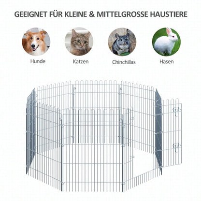 PawHut Welpengehege 8-tlg. Laufstall Freilaufgehege, 63 x 91 cm - Metall-Gitter für Welpen, Hunde & Kleintiere - Aufbau ohne Werkzeug, flexibel formbar