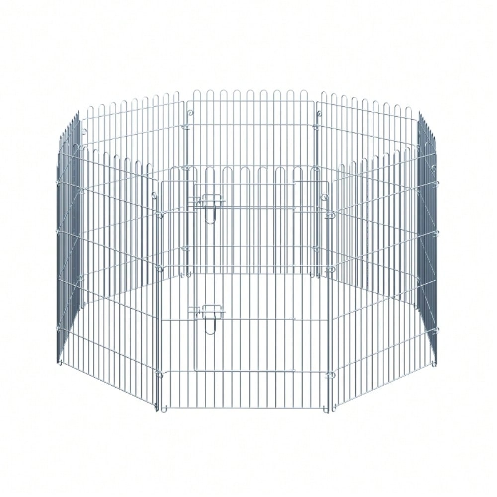 PawHut Welpengehege 8-tlg. Laufstall Freilaufgehege, 63 x 91 cm - Metall-Gitter für Welpen, Hunde & Kleintiere - Aufbau ohne Werkzeug, flexibel formbar
