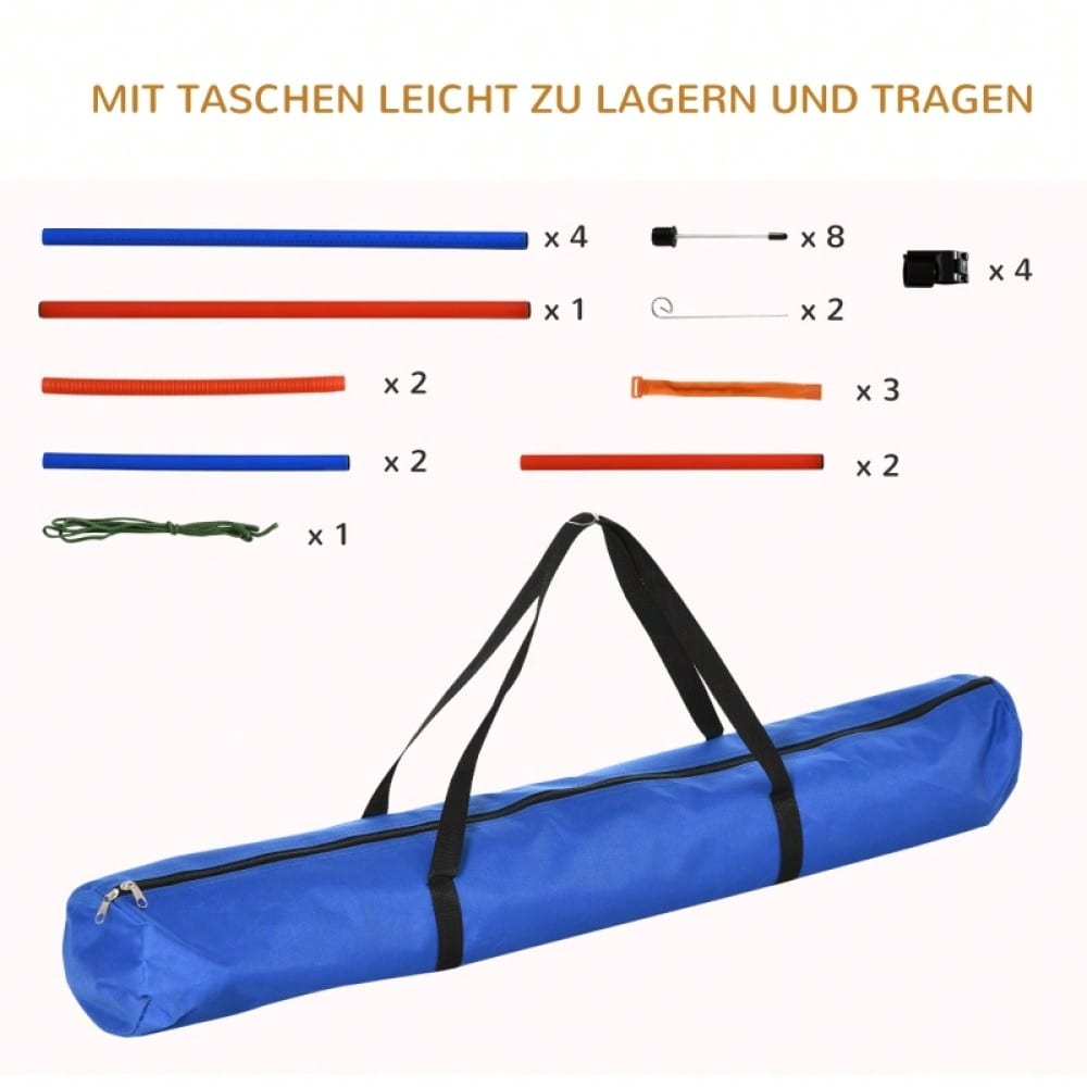 PawHut 3-in-1 Agility Set für Hunde - Trainingsgeräte mit Slalomstangen, Hürde & Sprungring - Komplettset für Hundesport & Agility-Training, Farbe: Blau/Rot