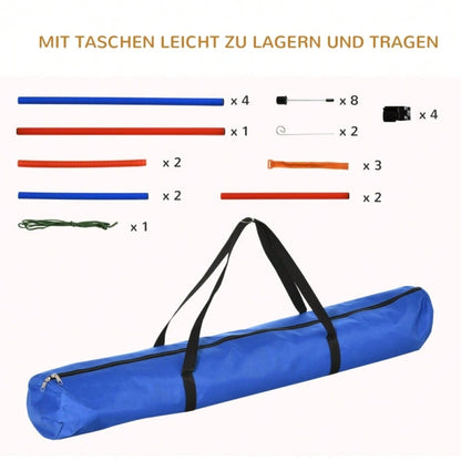 PawHut 3-in-1 Agility Set für Hunde - Trainingsgeräte mit Slalomstangen, Hürde & Sprungring - Komplettset für Hundesport & Agility-Training, Farbe: Blau/Rot