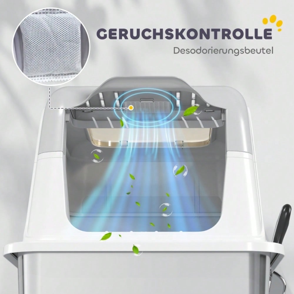 PawHut Geschlossene Katzentoilette mit Deckel - Katzentoilette vorne und oben begehbar, Edelstahl-Wanne - Inkl. Streuschaufel, für Katzen bis 15 kg, geruchsarm