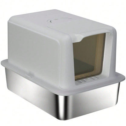 PawHut Geschlossene Katzentoilette mit Deckel - Katzentoilette mit Edelstahl-Wanne und Filter, inkl. Schaufel - Für kleine Katzen bis 6 kg, Maße: 40,5x60,5x41,5 cm (LxBxH), Farbe: Grau/Silber
