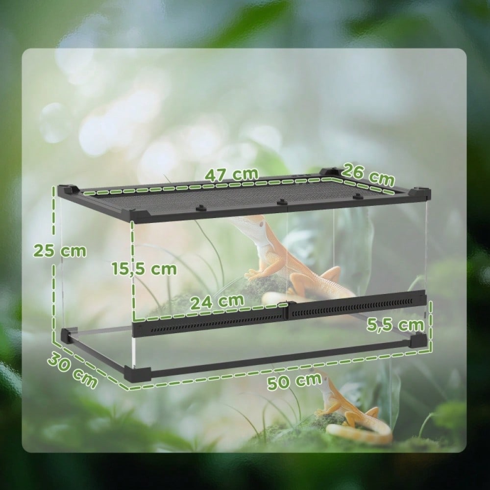 PawHut Wasserdichtes Reptilien-Terrarium - Erhöhter Boden & Sicherheits-Knopfschloss, Vollglas-Aquaterrarium - Ideal für wechselfeuchte Haltung