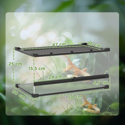 PawHut Wasserdichtes Reptilien-Terrarium - Erhöhter Boden & Sicherheits-Knopfschloss, Vollglas-Aquaterrarium - Ideal für wechselfeuchte Haltung