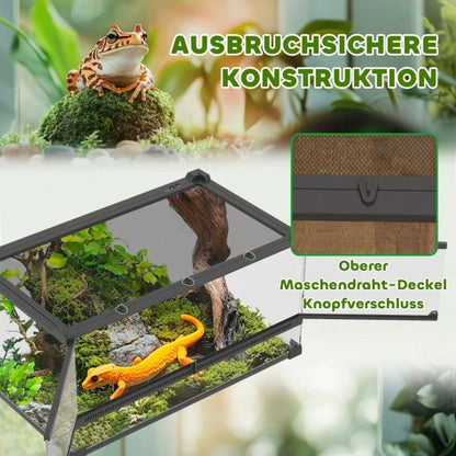 PawHut Wasserdichtes Reptilien-Terrarium - Erhöhter Boden & Sicherheits-Knopfschloss, Vollglas-Aquaterrarium - Ideal für wechselfeuchte Haltung