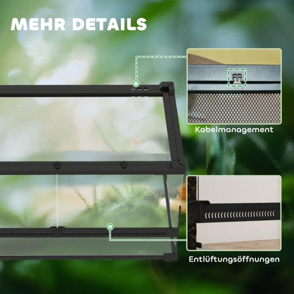 PawHut Wasserdichtes Reptilien-Terrarium - Erhöhter Boden & Sicherheits-Knopfschloss, Vollglas-Aquaterrarium - Ideal für wechselfeuchte Haltung