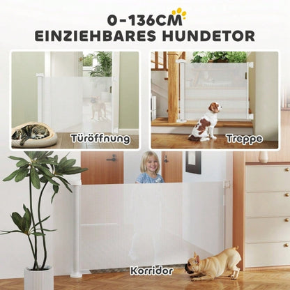 Türschutzgitter Treppenschutzgitter Ausziehbar, PawHut - Verstellbar von 0-136 cm, 87 cm hoch - Für Haustiere & Babies, Montage ohne Bohren, Weiß