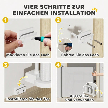 Türschutzgitter Treppenschutzgitter Ausziehbar, PawHut - Verstellbar von 0-136 cm, 87 cm hoch - Für Haustiere & Babies, Montage ohne Bohren, Weiß