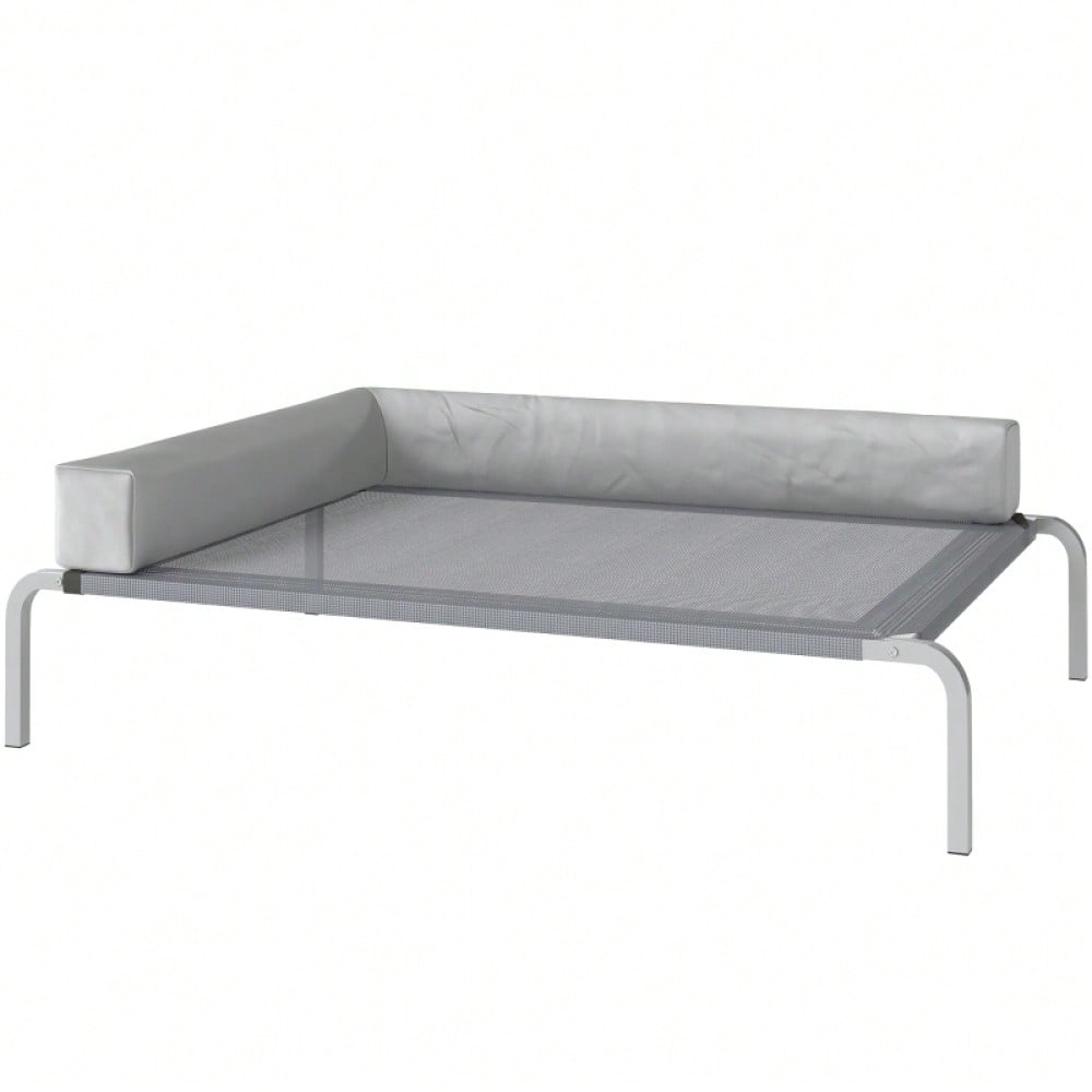 Hundebett Outdoor Erhöht, PawHut - Für mittelgroße Hunde mit L-Kissen - Wetterfeste Hundeliege für draußen, 110x75x30 cm, Hellgrau
