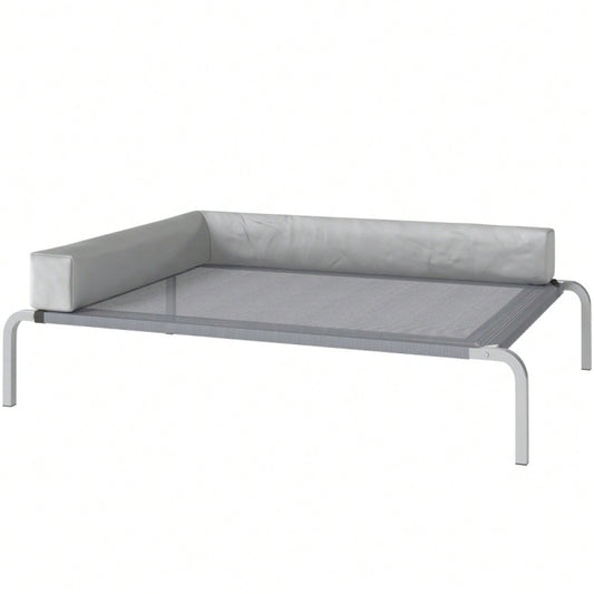 Hundebett Outdoor Erhöht, PawHut - Für mittelgroße Hunde mit L-Kissen - Wetterfeste Hundeliege für draußen, 110x75x30 cm, Hellgrau