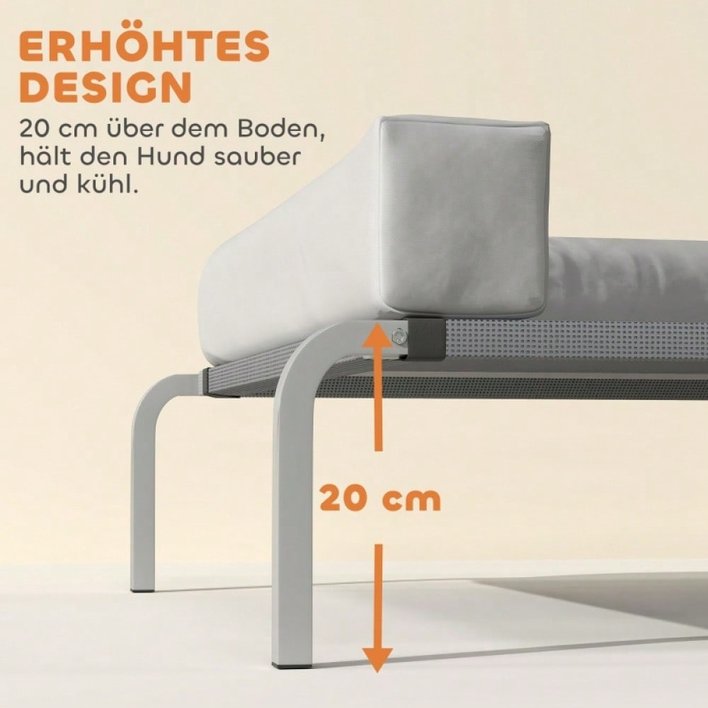 Hundebett Outdoor Erhöht, PawHut - Für mittelgroße Hunde mit L-Kissen - Wetterfeste Hundeliege für draußen, 110x75x30 cm, Hellgrau