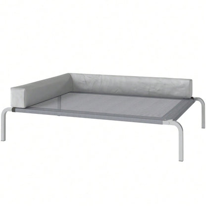 Hundebett Outdoor Erhöht, PawHut - Für mittelgroße Hunde mit L-Kissen - Wetterfeste Hundeliege für draußen, 110x75x30 cm, Hellgrau