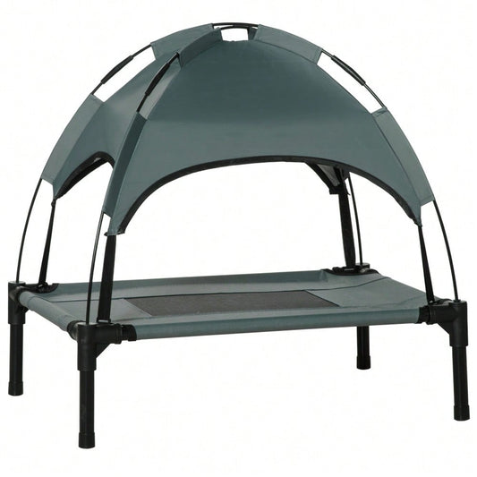 Hundebett Outdoor mit Dach, PawHut - Erhöhte Hundeliege mit Baldachin für Terrasse & Garten - Atmungsaktives, wetterfestes Haustierbett, 61x46x62 cm, Grau
