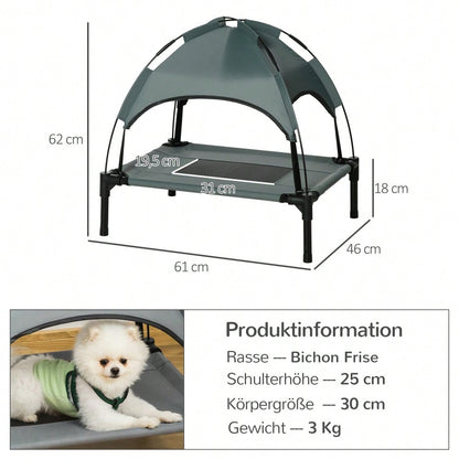 Hundebett Outdoor mit Dach, PawHut - Erhöhte Hundeliege mit Baldachin für Terrasse & Garten - Atmungsaktives, wetterfestes Haustierbett, 61x46x62 cm, Grau