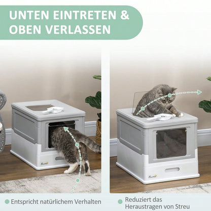 PawHut Geschlossene Katzentoilette mit Deckel & Desodorierungsbox - Katzenhaus mit Bodenschale, inkl. Schaufel - Geruchsicherer Katzenklo aus Kunststoff, 47,5x35,5x36,7 cm
