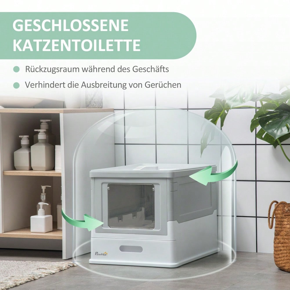 PawHut Geschlossene Katzentoilette mit Deckel & Desodorierungsbox - Katzenhaus mit Bodenschale, inkl. Schaufel - Geruchsicherer Katzenklo aus Kunststoff, 47,5x35,5x36,7 cm
