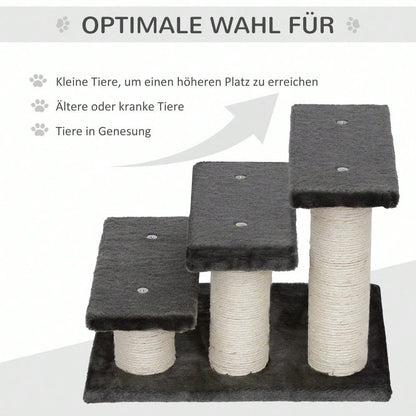 PawHut 3-stufige Tiertreppe für Hunde und Katzen - Treppe mit weichem Plüschbezug, dunkelgrau - Maße 45x35x34 cm (LxBxH), für Bett & Sofa, gelenkschonend