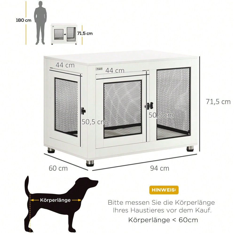 PawHut 2-türiger Hundekäfig mit Tischplatte - Hundebox als Beistelltisch mit Kissen, Weiß/Schwarz - Hundehaus Indoor, Maße: 94x60x71,5 cm (LxBxH)