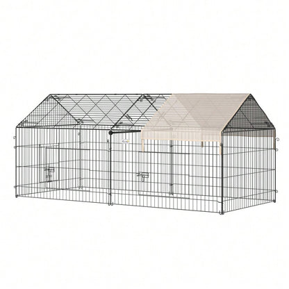 PawHut Freigehege für Kaninchen mit Sonnenschutzdach - Großes Außengehege aus Metall, 220x103x103 cm - Kleintierstall für Garten & Terrasse, Farbe: Beige/Schwarz