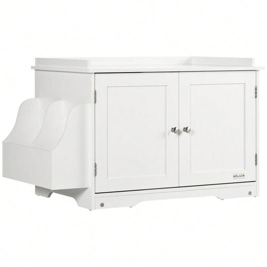 PawHut Katzenschrank mit Toilettenfunktion - Katzentoilette mit verstellbarer Trennwand & Magnettüren - Stilvolles Möbelstück zur Katzentoiletten-Abdeckung, Weiß, 86x48x52 cm