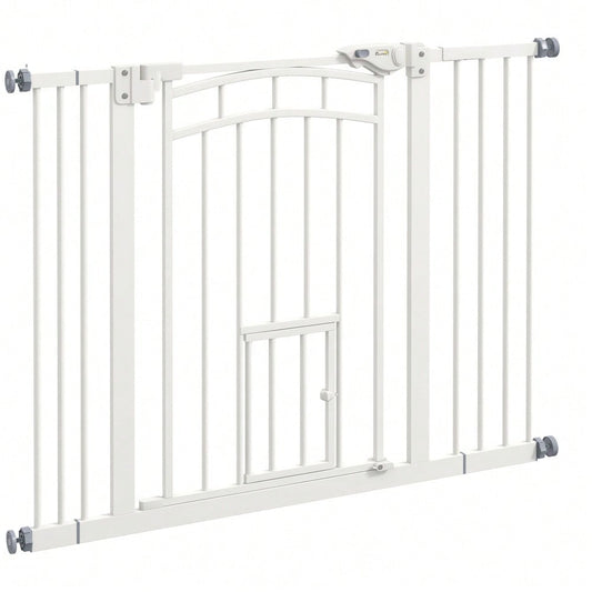 PawHut Sicherheitsgitter mit Selbstschließ-Mechanismus & Katzentür - Treppen- und Türschutzgitter, bohrfrei (74-100 cm) - Für Hunde & Katzen, einfach zu installieren, Farbe: Weiß