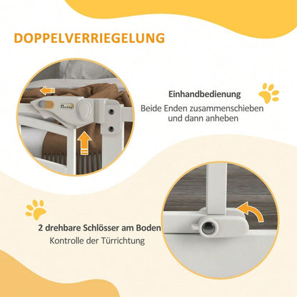 PawHut Sicherheitsgitter mit Selbstschließ-Mechanismus & Katzentür - Treppen- und Türschutzgitter, bohrfrei (74-100 cm) - Für Hunde & Katzen, einfach zu installieren, Farbe: Weiß