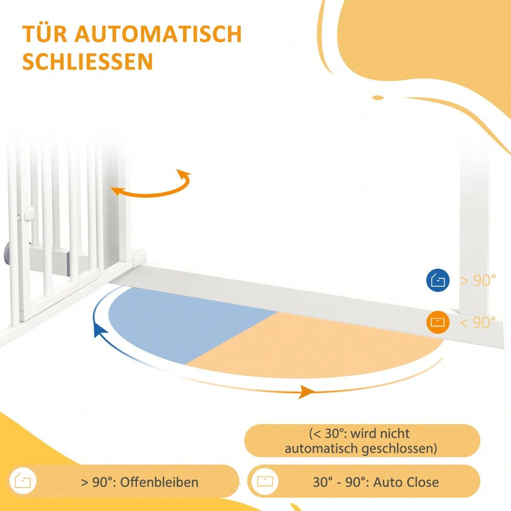 PawHut Sicherheitsgitter mit Selbstschließ-Mechanismus & Katzentür - Treppen- und Türschutzgitter, bohrfrei (74-100 cm) - Für Hunde & Katzen, einfach zu installieren, Farbe: Weiß