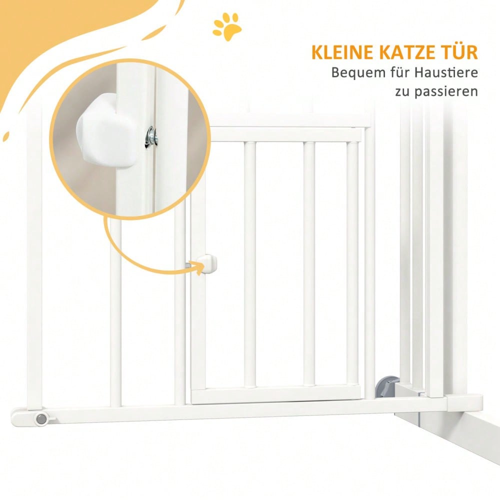 PawHut Sicherheitsgitter mit Selbstschließ-Mechanismus & Katzentür - Treppen- und Türschutzgitter, bohrfrei (74-100 cm) - Für Hunde & Katzen, einfach zu installieren, Farbe: Weiß