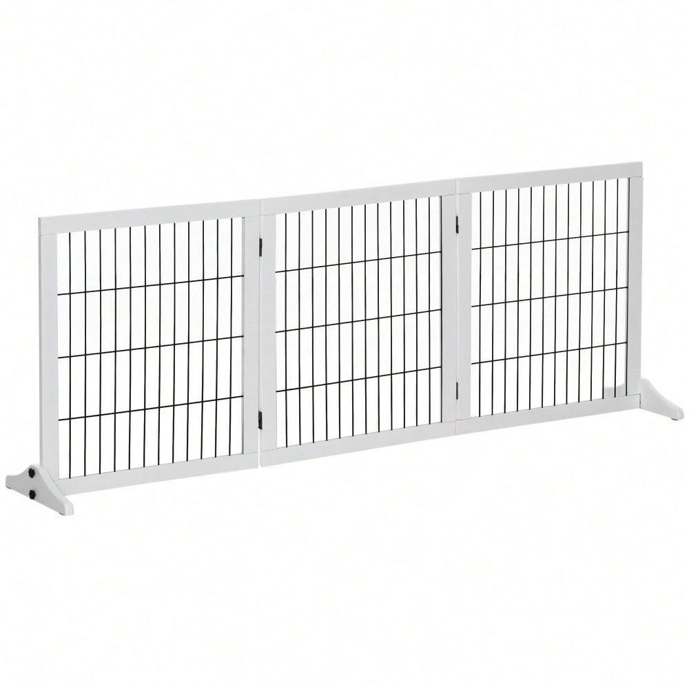 PawHut Treppenschutzgitter & Türgitter aus Kiefernholz - Sicherheitsgitter für Hunde 185x36x71 cm - Stabiler Absperrzaun für Treppen, Türen & Durchgänge, Farbe: Weiß