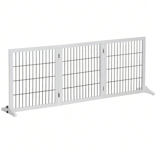 PawHut Treppenschutzgitter & Türgitter aus Kiefernholz - Sicherheitsgitter für Hunde 185x36x71 cm - Stabiler Absperrzaun für Treppen, Türen & Durchgänge, Farbe: Weiß