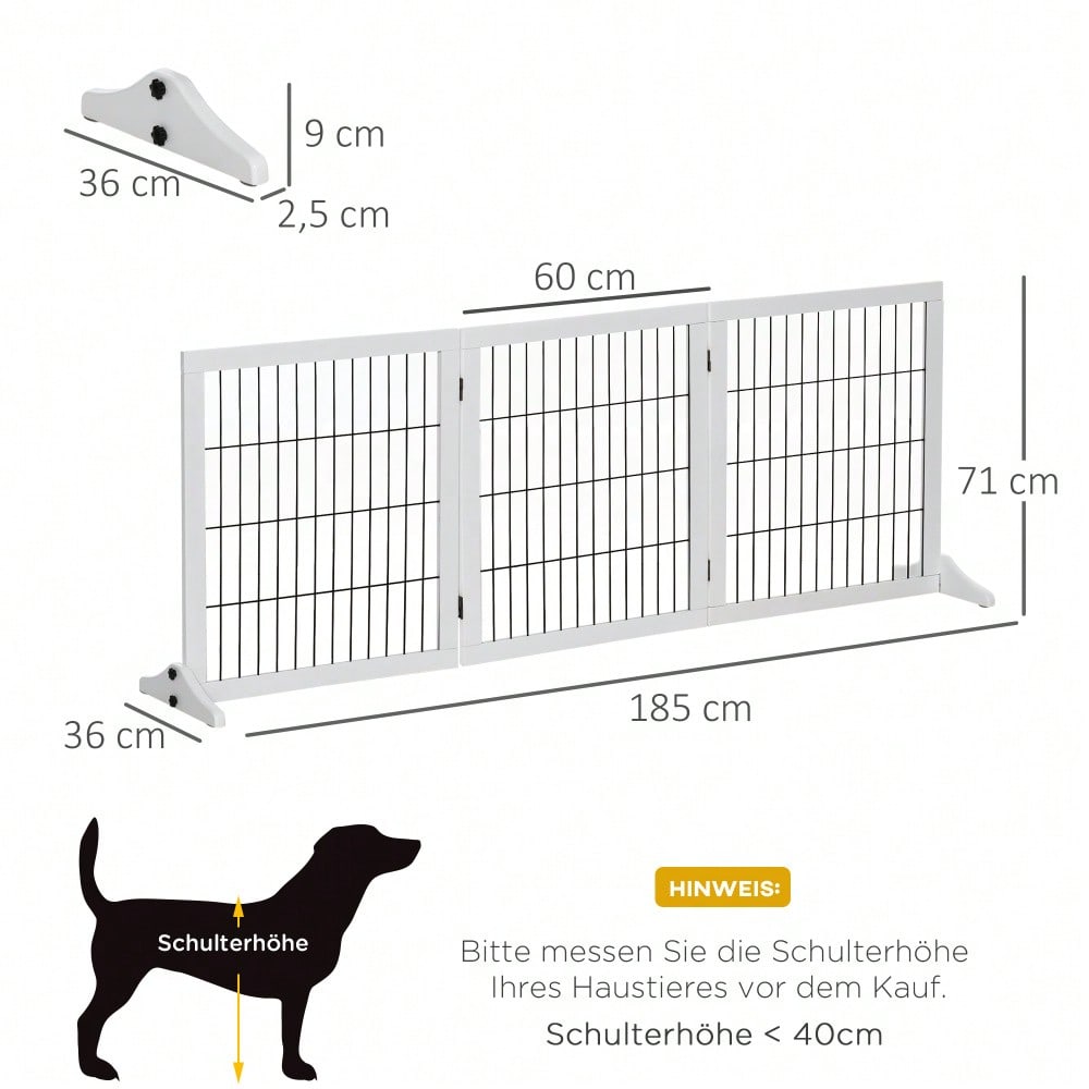 PawHut Treppenschutzgitter & Türgitter aus Kiefernholz - Sicherheitsgitter für Hunde 185x36x71 cm - Stabiler Absperrzaun für Treppen, Türen & Durchgänge, Farbe: Weiß