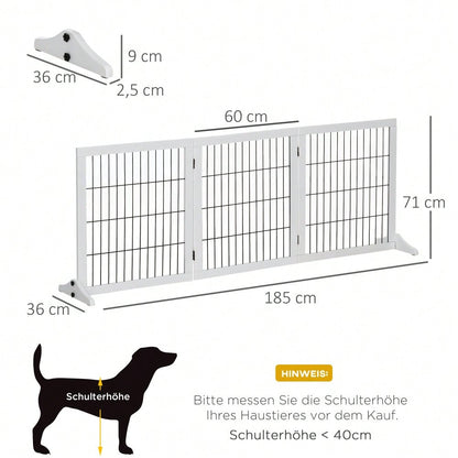 PawHut Treppenschutzgitter & Türgitter aus Kiefernholz - Sicherheitsgitter für Hunde 185x36x71 cm - Stabiler Absperrzaun für Treppen, Türen & Durchgänge, Farbe: Weiß