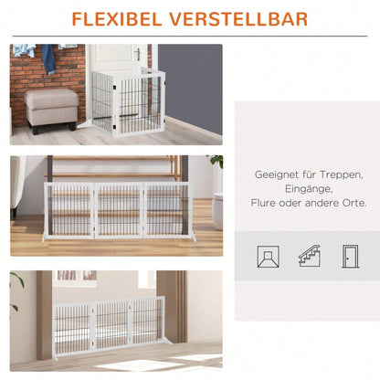 PawHut Treppenschutzgitter & Türgitter aus Kiefernholz - Sicherheitsgitter für Hunde 185x36x71 cm - Stabiler Absperrzaun für Treppen, Türen & Durchgänge, Farbe: Weiß