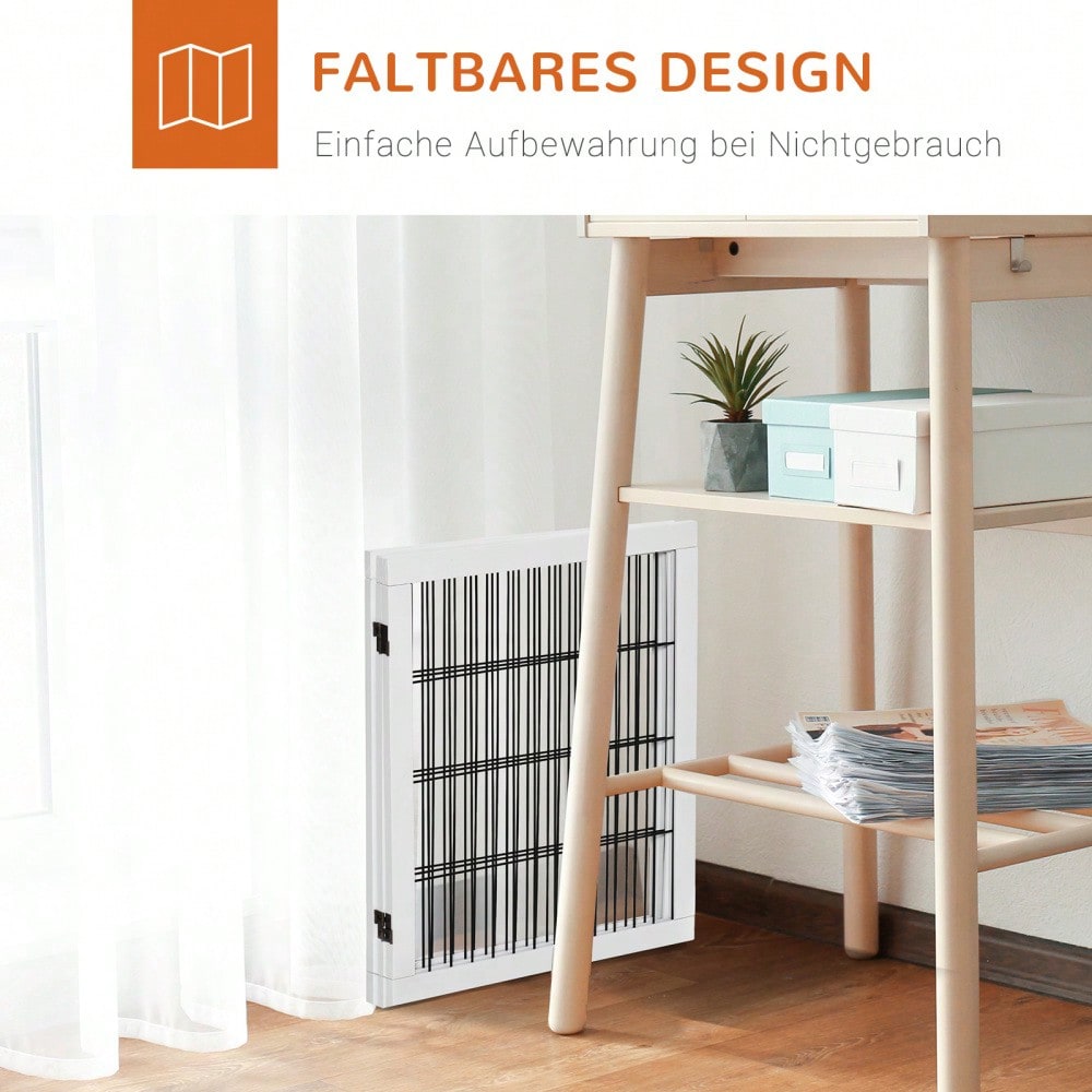PawHut Treppenschutzgitter & Türgitter aus Kiefernholz - Sicherheitsgitter für Hunde 185x36x71 cm - Stabiler Absperrzaun für Treppen, Türen & Durchgänge, Farbe: Weiß