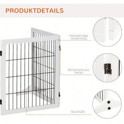 PawHut Treppenschutzgitter & Türgitter aus Kiefernholz - Sicherheitsgitter für Hunde 185x36x71 cm - Stabiler Absperrzaun für Treppen, Türen & Durchgänge, Farbe: Weiß
