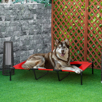 PawHut Erhöhtes Hundebett aus Metall - Orthopädisches Haustierbett mit waschbarem Oxford-Bezug für große Hunde, rot