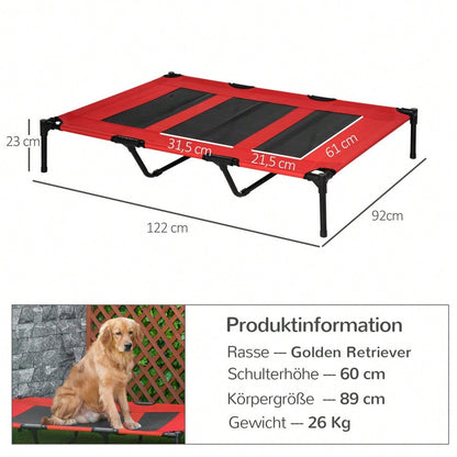 PawHut Erhöhtes Hundebett aus Metall - Orthopädisches Haustierbett mit waschbarem Oxford-Bezug für große Hunde, rot