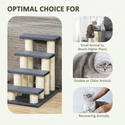 PawHut 4-Stufen Haustiertreppe mit weichem Plüschbezug | Hunde- & Katzentreppe fürs Bett oder Sofa | Treppe für kleine Tiere, 60x40.5x59 cm, grau