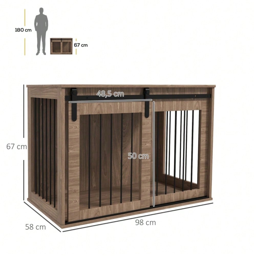 PawHut Hundebox in Holzoptik mit verriegelbarer Tür | Rustikaler Hundekäfig & Transportbox für kleine Hunde | 98x58x67 cm (LxBxH), Farbe: Walnuss-Schwarz