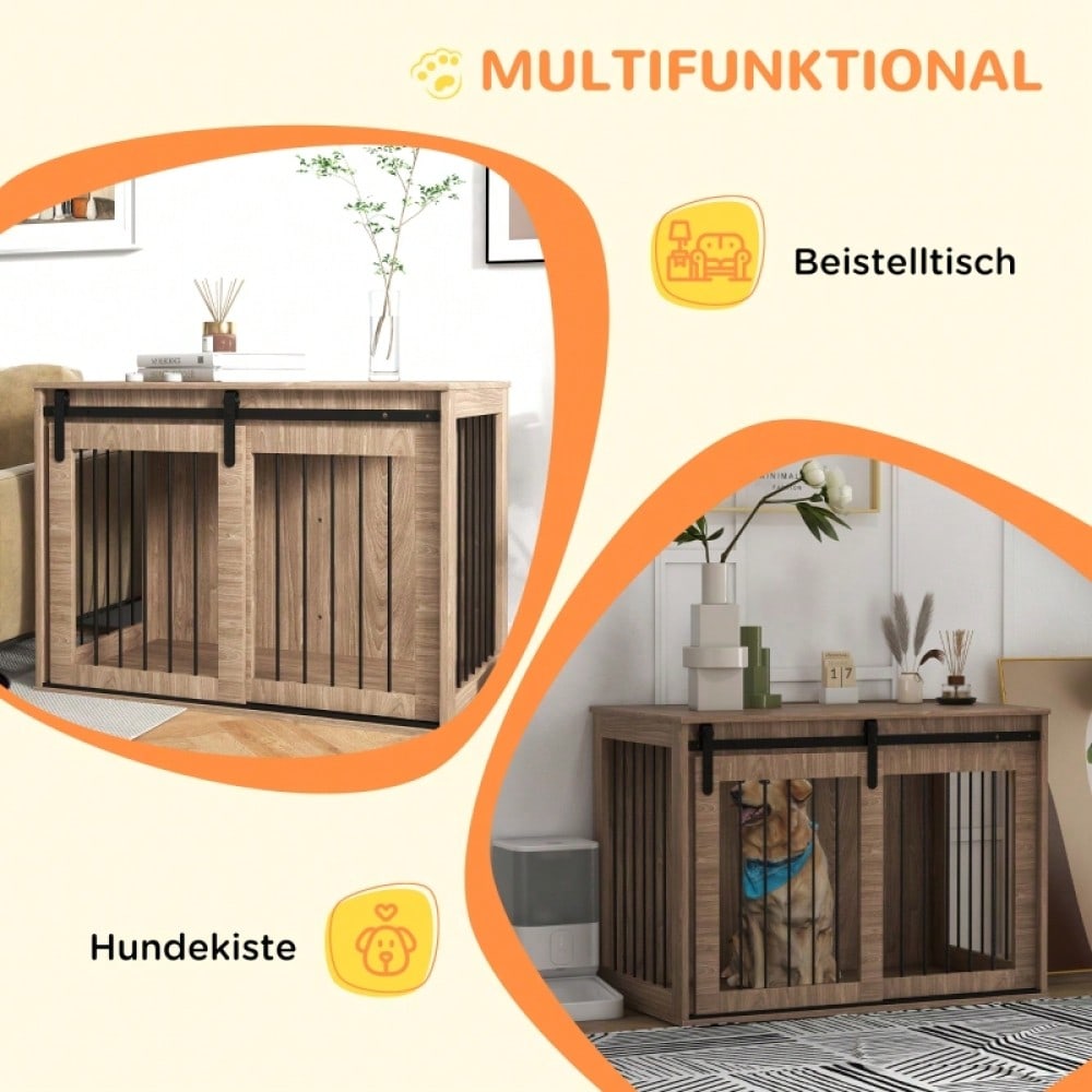 PawHut Hundebox in Holzoptik mit verriegelbarer Tür | Rustikaler Hundekäfig & Transportbox für kleine Hunde | 98x58x67 cm (LxBxH), Farbe: Walnuss-Schwarz