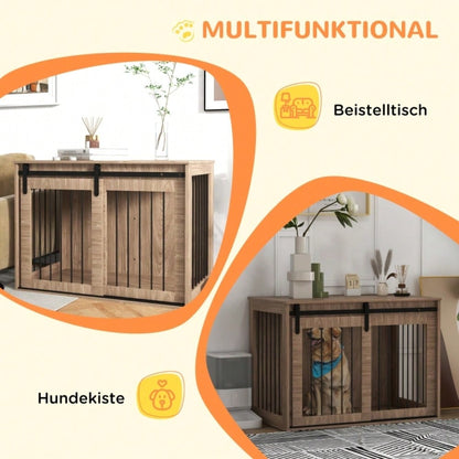 PawHut Hundebox in Holzoptik mit verriegelbarer Tür | Rustikaler Hundekäfig & Transportbox für kleine Hunde | 98x58x67 cm (LxBxH), Farbe: Walnuss-Schwarz