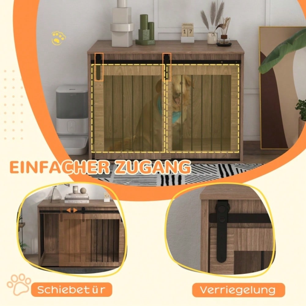 PawHut Hundebox in Holzoptik mit verriegelbarer Tür | Rustikaler Hundekäfig & Transportbox für kleine Hunde | 98x58x67 cm (LxBxH), Farbe: Walnuss-Schwarz