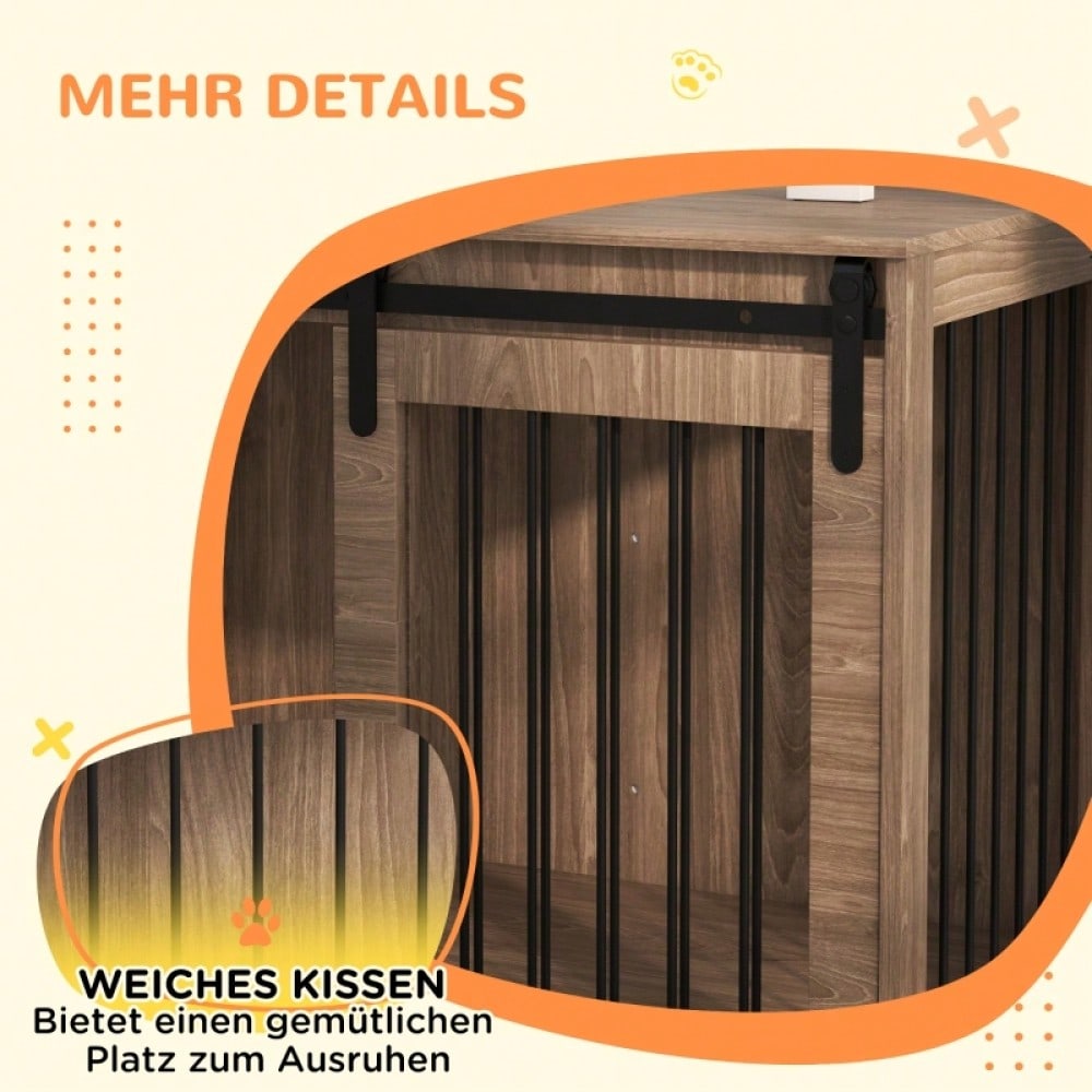 PawHut Hundebox in Holzoptik mit verriegelbarer Tür | Rustikaler Hundekäfig & Transportbox für kleine Hunde | 98x58x67 cm (LxBxH), Farbe: Walnuss-Schwarz