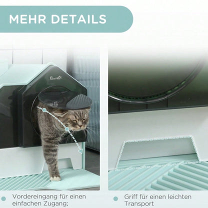 PawHut Katzentoilette mit Hütten-Design | Katzenklo mit herausnehmbarer Bodenwanne, Siebvorleger & Streuschaufel inklusive | Für Katzen, Grün